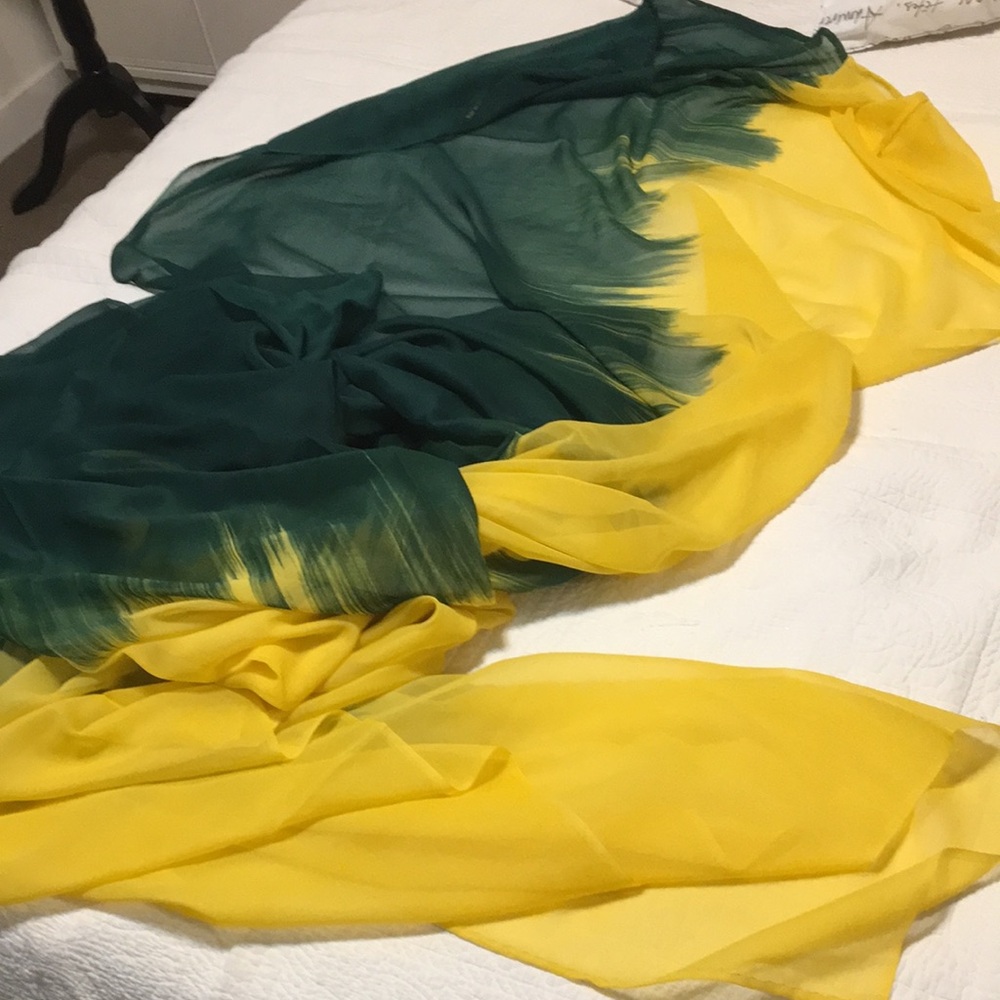 Beautiful American Georgette Green and Yellow Ombre Fabric Made in Japan